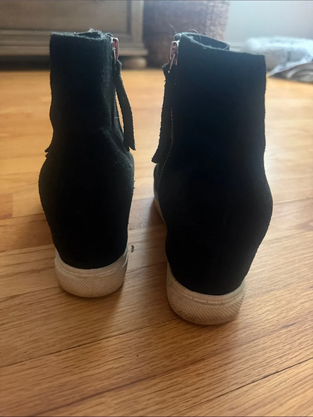 Steve Madden Black Suede Platform Ankle Sneakers with Side Zipper